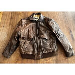 Vintage Avanti Airborne Leather Bomber Flight Jacket Men’s Size Large Korea